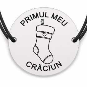 Brățară argint 925 cu bănuț gravat ciorap cu inimioară, șnur negru reglabil — R0788