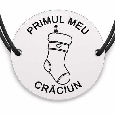 Brățară argint 925 cu bănuț gravat ciorap cu inimioară, șnur negru reglabil — R0788
