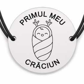 Brățară argint 925 cu bănuț gravat scutec de ren, șnur negru reglabil — R0791