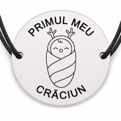 Brățară argint 925 cu bănuț gravat scutec de ren, șnur negru reglabil — R0791