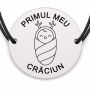 Brățară argint 925 cu bănuț gravat scutec de ren, șnur negru reglabil — R0791