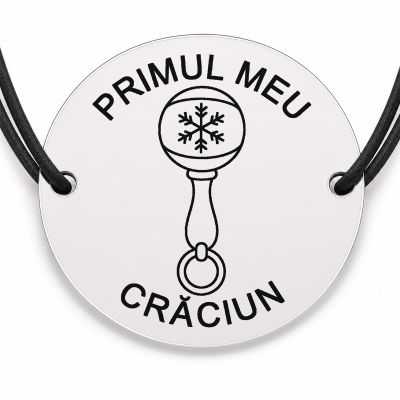 Brățară argint 925 cu bănuț gravat jucărie zornăitoare cu fulg, șnur negru reglabil — R0792