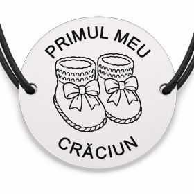 Brățară argint 925 cu bănuț gravat botine tricotate, șnur negru reglabil — R0793