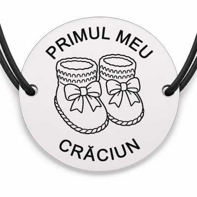 Brățară argint 925 cu bănuț gravat botine tricotate, șnur negru reglabil — R0793