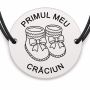 Brățară argint 925 cu bănuț gravat botine tricotate, șnur negru reglabil — R0793