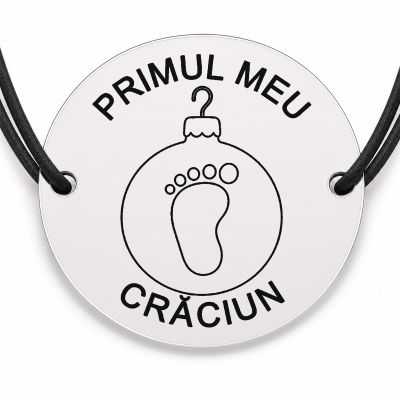 Brățară argint 925 cu bănuț gravat glob cu tălpiță de bebe, șnur negru reglabil — R0794