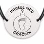 Brățară argint 925 cu bănuț gravat glob cu tălpiță de bebe, șnur negru reglabil — R0794