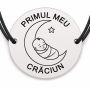 Brățară argint 925 cu bănuț gravat lună cu bebe dormind, șnur negru reglabil — R0795