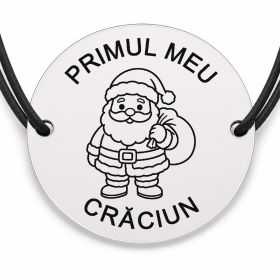 Brățară argint 925 cu bănuț gravat Moș Crăciun mic cu sac, șnur negru reglabil — R0796