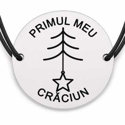 Brățară argint 925 cu bănuț gravat prima steluță pe brad, șnur negru reglabil — R0789