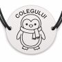 Brățară argint 925 cu bănuț gravat pinguin cu fular, șnur negru reglabil — R0810