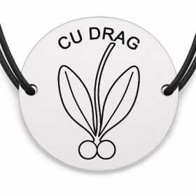 Brățară argint 925 cu bănuț gravat vasc cu doua boabe, șnur negru reglabil — R0809