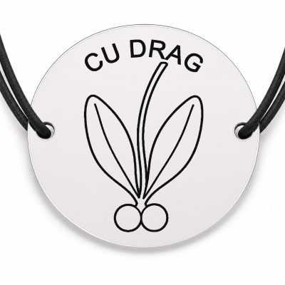 Brățară argint 925 cu bănuț gravat vasc cu doua boabe, șnur negru reglabil — R0809