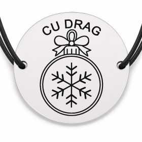 Brățară argint 925 cu bănuț gravat glob cu fulg interior, șnur negru reglabil — R0808