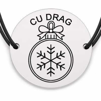 Brățară argint 925 cu bănuț gravat glob cu fulg interior, șnur negru reglabil — R0808