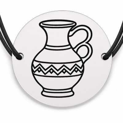 Brățară argint 925 cu bănuț gravat ulcior de lut, șnur negru reglabil — R0830