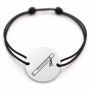 Brățară argint 925 cu bănuț gravat fluier cu curele, șnur negru reglabil — R0826