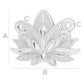 Charm floare de lotus din argint 925, link gravat 14.4x15.8mm G1510