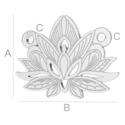 Charm floare de lotus din argint 925, link gravat 14.4x15.8mm G1510