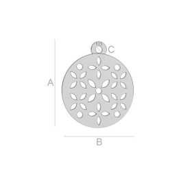 Charm bănuț floral din argint 925, model perforat 15mm G1679