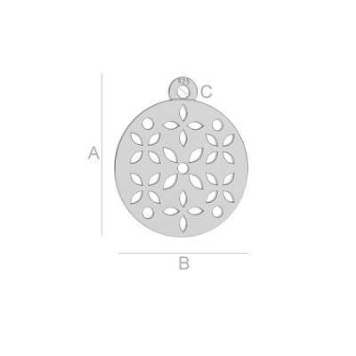 Charm bănuț floral din argint 925, model perforat 15mm G1679