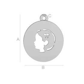 Bănuț de moț chip fetiță din argint 925, medalion botez 16x14mm G1765