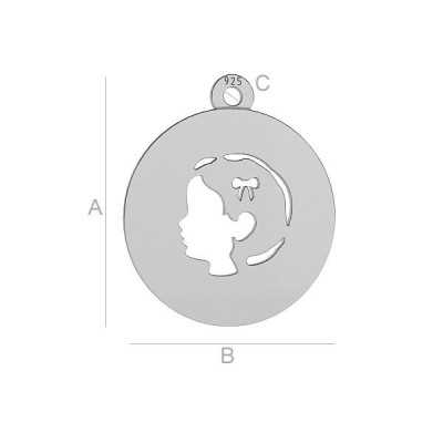 Bănuț de moț chip fetiță din argint 925, medalion botez 16x14mm G1765