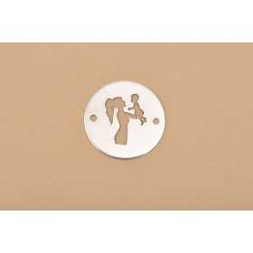 LASER-CUT-003-Link rotund din argint 925 diametru 16.5mm decupat model cu mama si copilul 1 buc