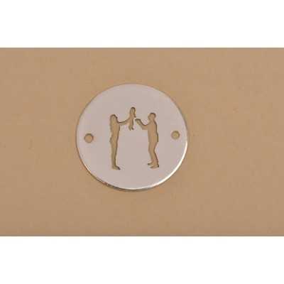 Editaţi: LASER-CUT-004-Link rotund din argint 925 diametru 16.5mm decupat model parinti cu copil in brate 1 buc
