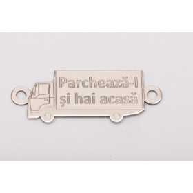Pandantiv camion TIR din argint 925, text gravat „Parchează-l și hai acasă” 25 mm E0163