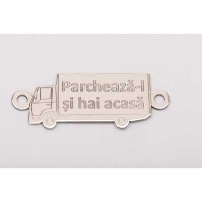 Pandantiv camion TIR din argint 925, text gravat „Parchează-l și hai acasă” 25 mm E0163