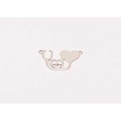Pandantiv argint 925 set medical stetoscop, inimă și puls, decupaj laser 26mm E0208